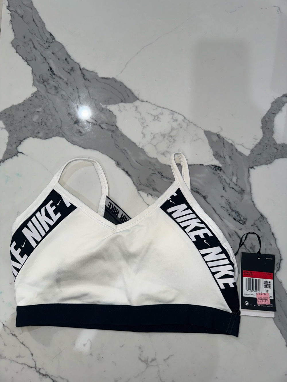 Nike White and Black Logo Sports Bralette